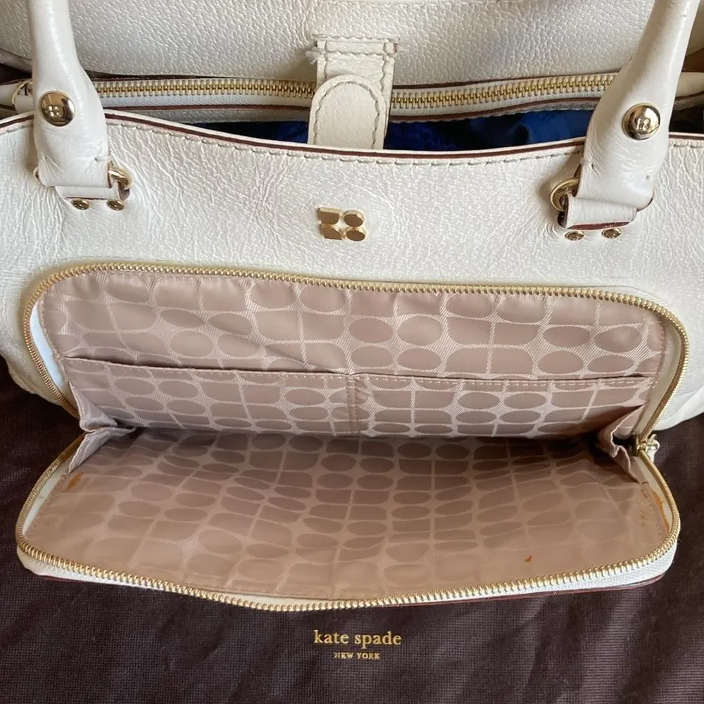 Kate Spade White Pebble Grain Leather Shoulder Bag Purse w/ Dust Bag